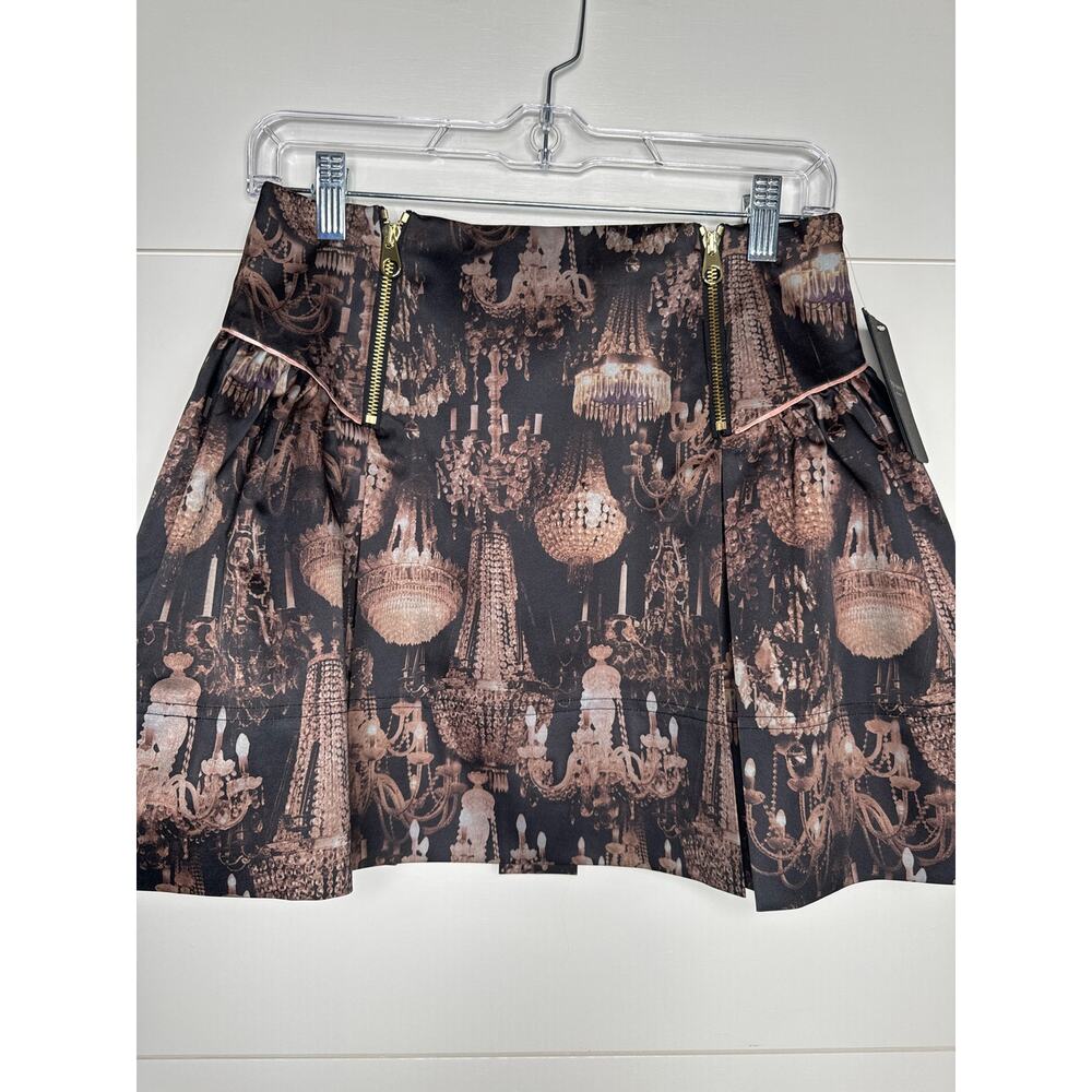 Ted Baker London Chandelier Skirt Black/Brown/Blush,Gold Zippers Sz 1 NEW w/tags
